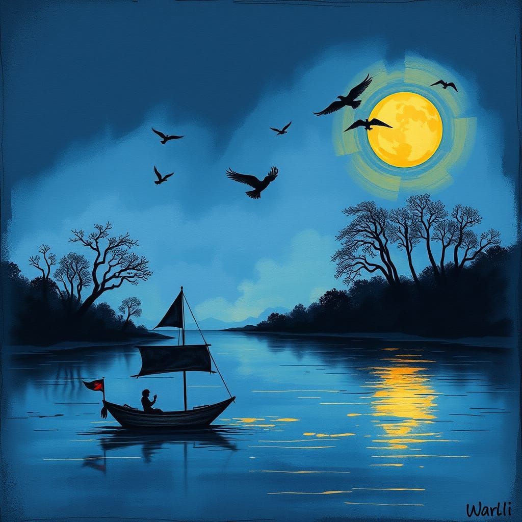 Fantasy Riverscape with Watercolor and Fractal Elements