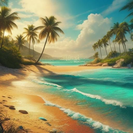 Ultra-Realistic Golden Beach and Turquoise Ocean Landscape