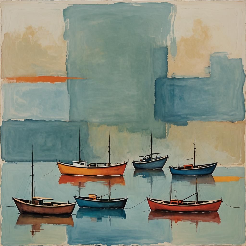 Abstract Boats in Gouache Style