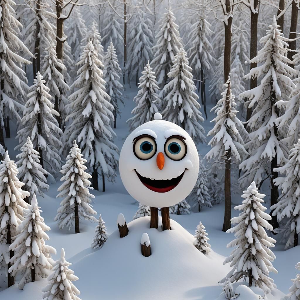 Surreal Snow Spirit with Googly Eyes