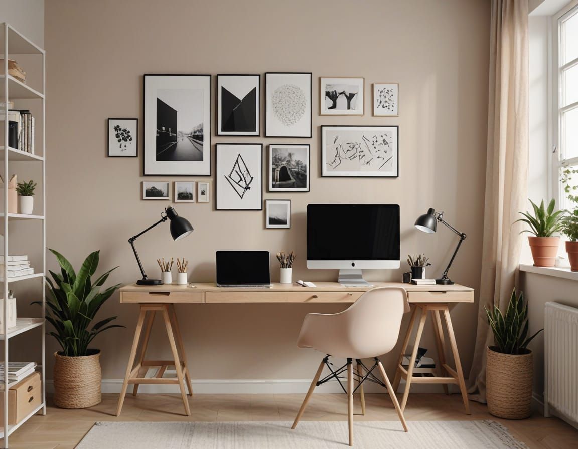 Modern Scandinavian Home Studio with Chic Computer and Poste...