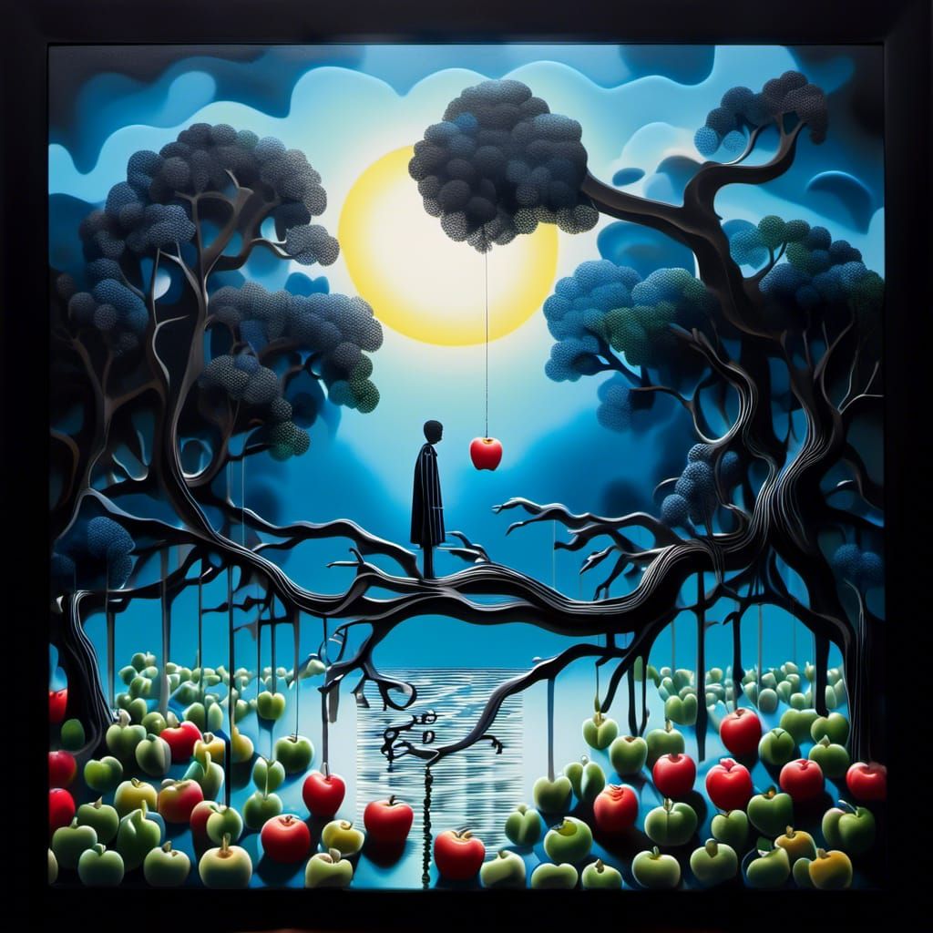 Adam and Apple: Surreal 3D Oil Painting