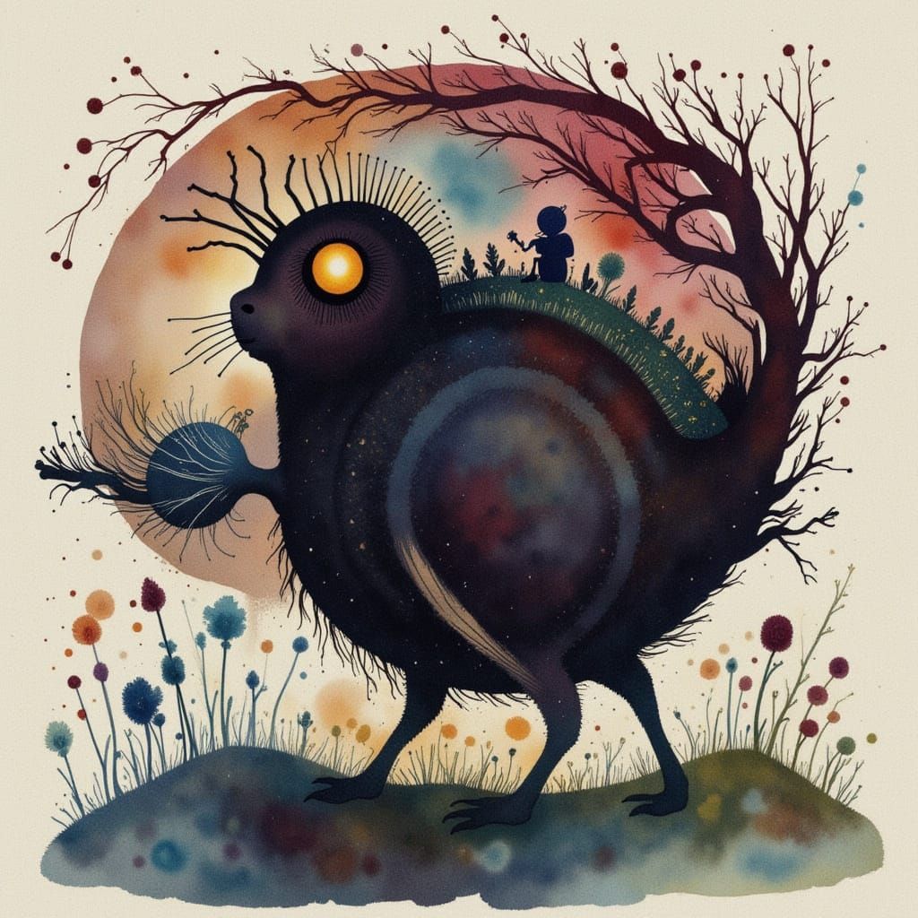 Surreal Abstract Landscape with Cicada Motifs