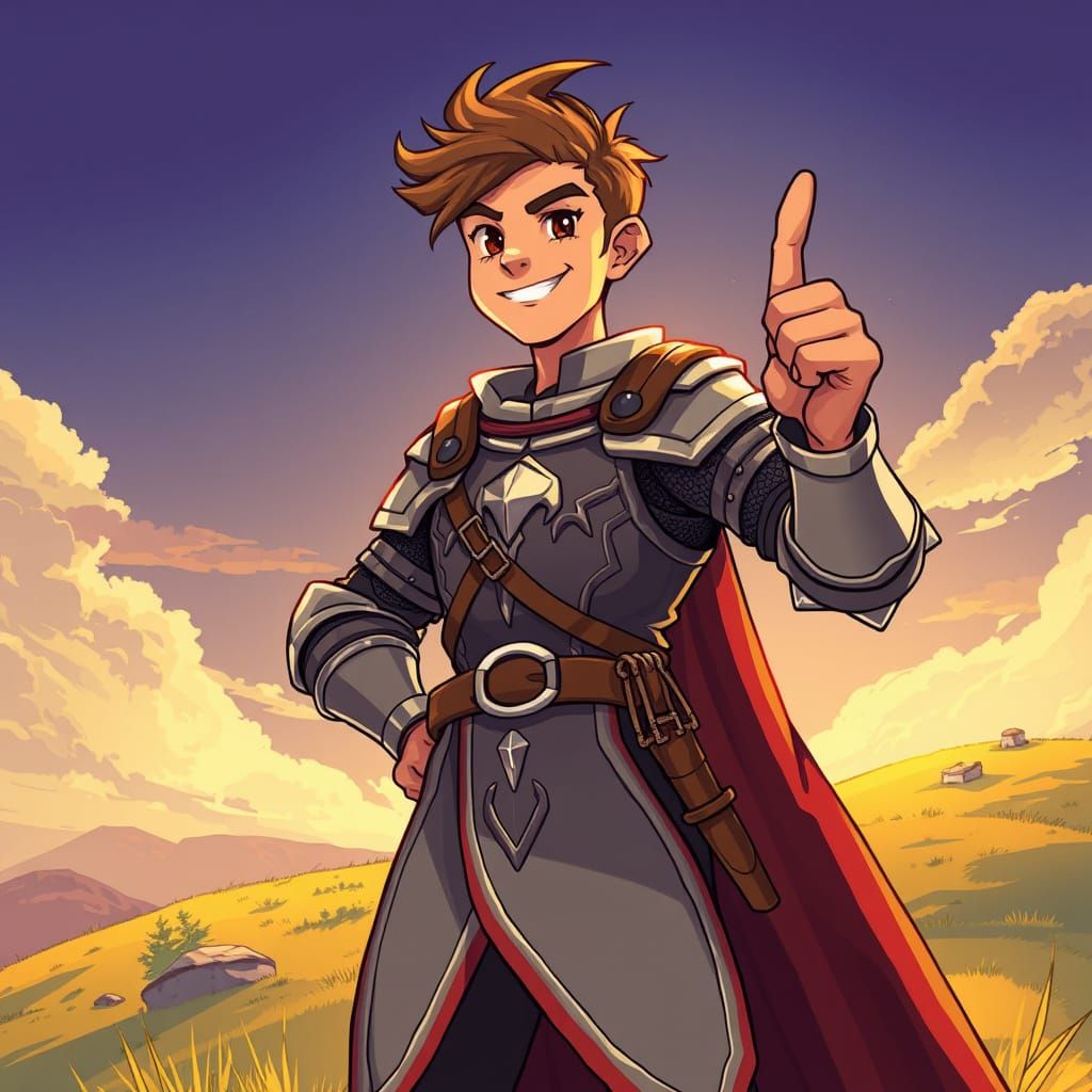 Confident Young Knight in Vibrant, Flat Color Palette