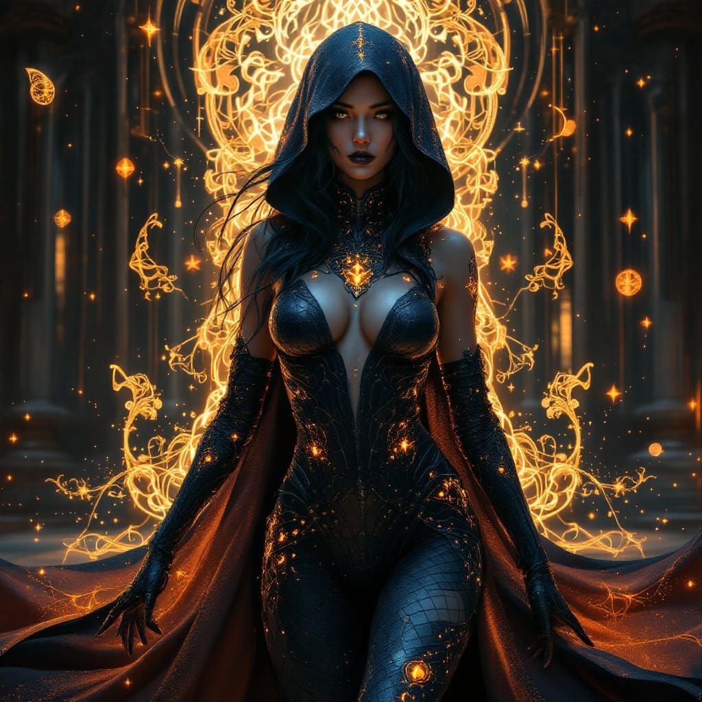 Cyberpunk Wizardess in Azure Leather Armor