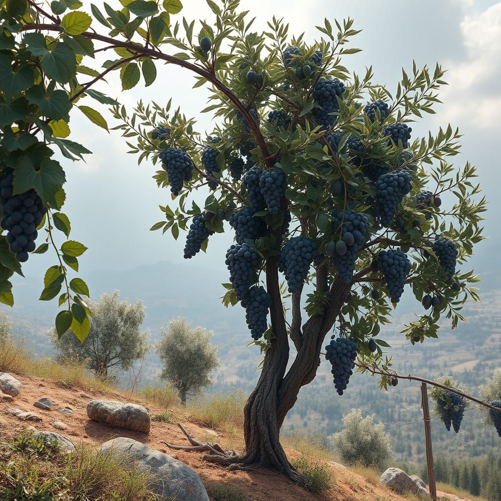 Grape Vine and Olive Tree in Epic Galilee Landscape