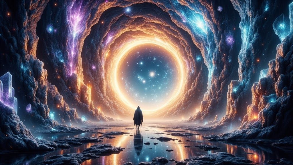 Voyager Views Colossal Portal in Dreamscape, Impasto Style