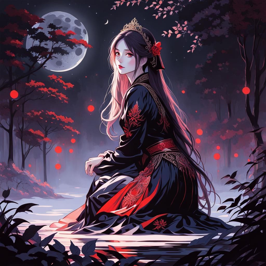 Dark Fairytale: Kneeling Woman in Moonlight