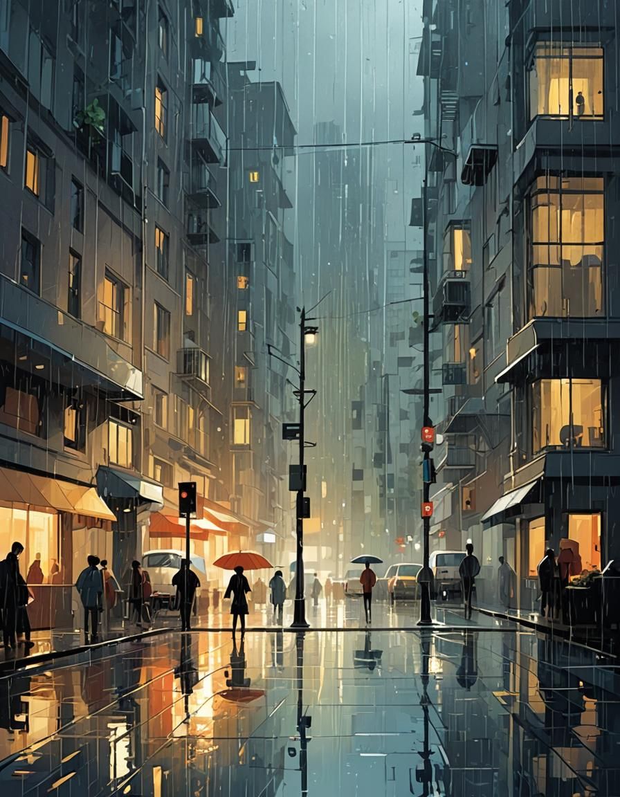Rainy Cityscape Digital Illustration