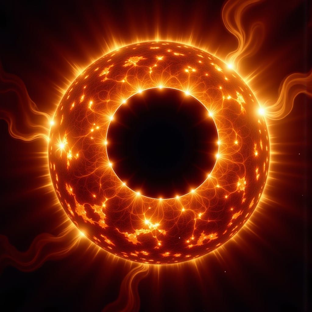 Dark Sunspot with Solar Flares, Futuristic Art Style