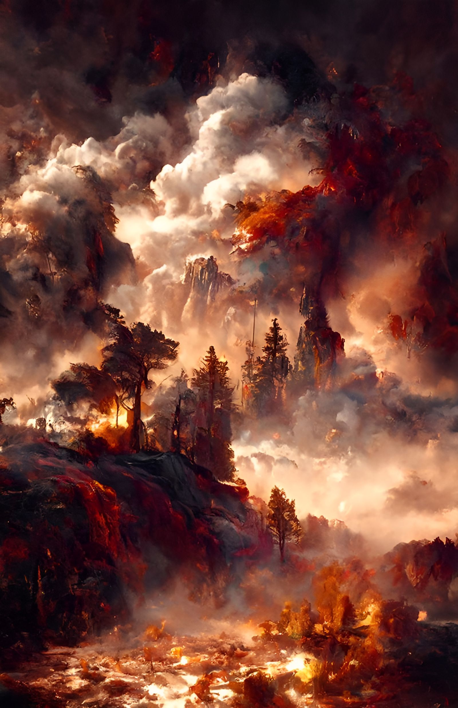 Epic Forest Fire Landscape Painting