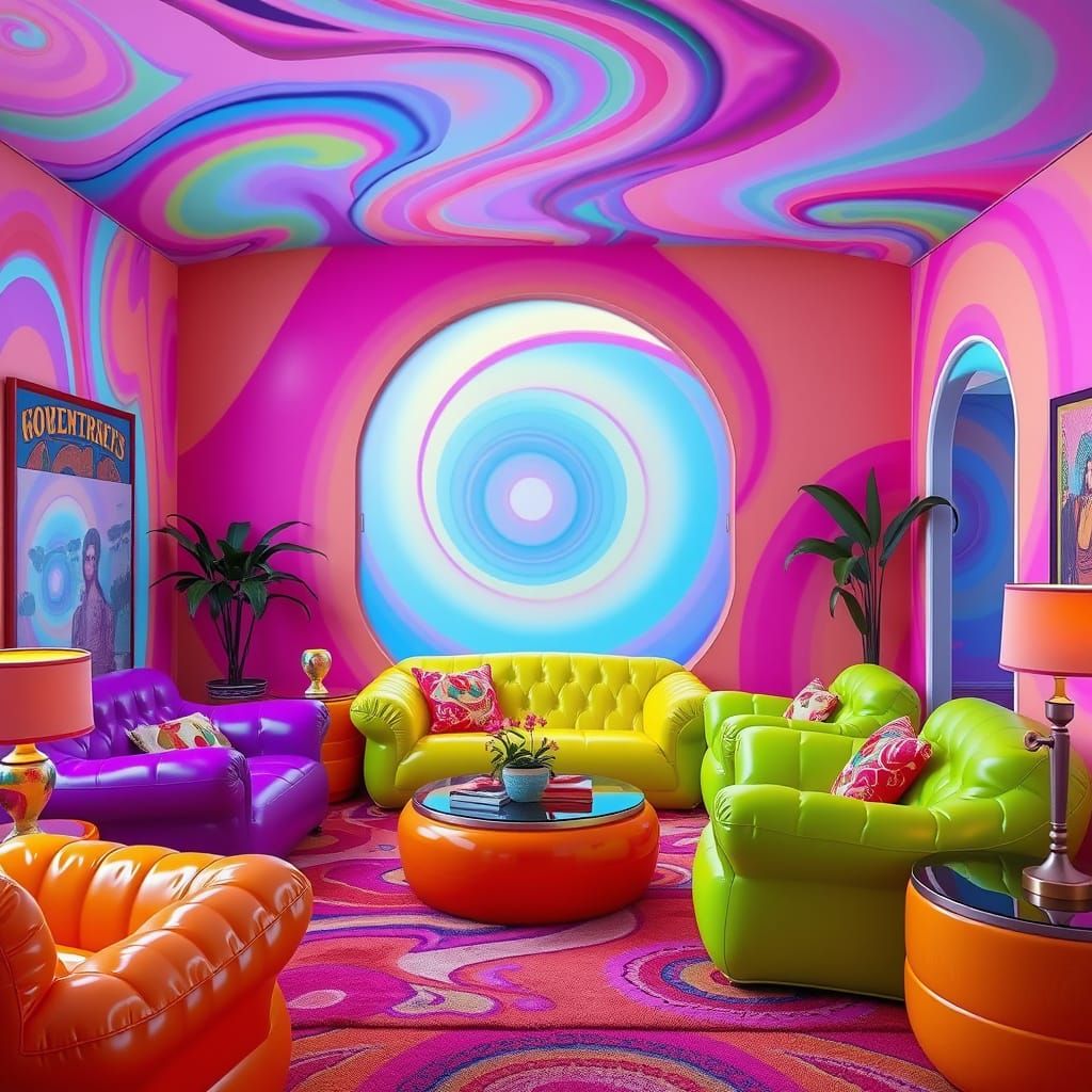 Vibrant 1960s Living Room Scene in Hyperrealistic 8K Resolut...
