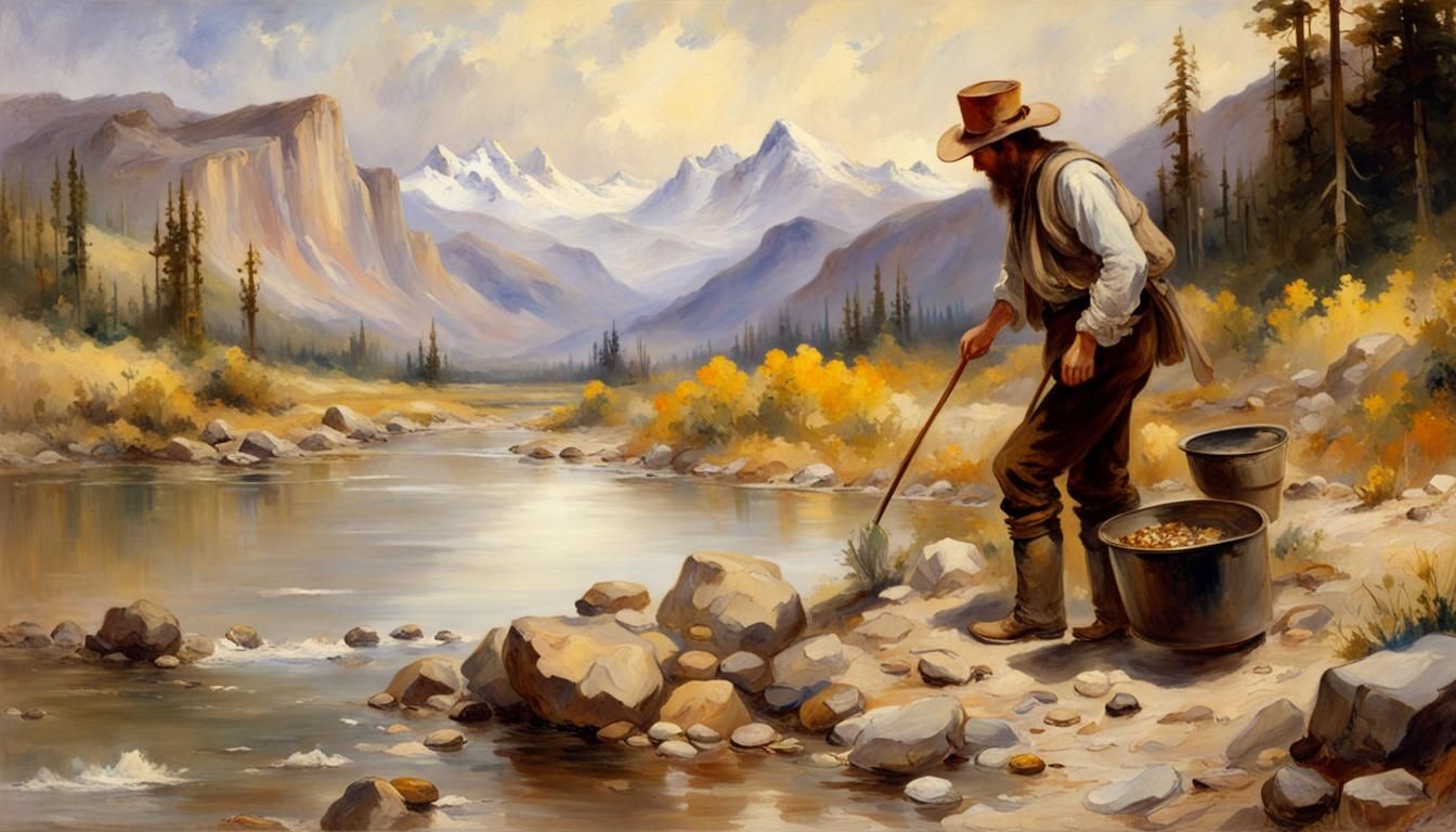 Prospector in Gold Rush Country, Dramatic Painting