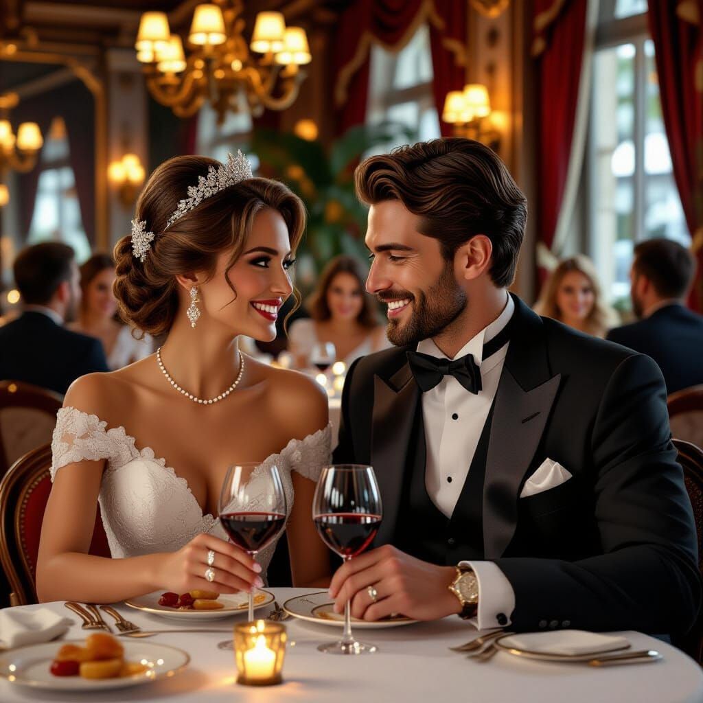 Elegant Couple's Dinner in La Rochelle, Concept Art Style
