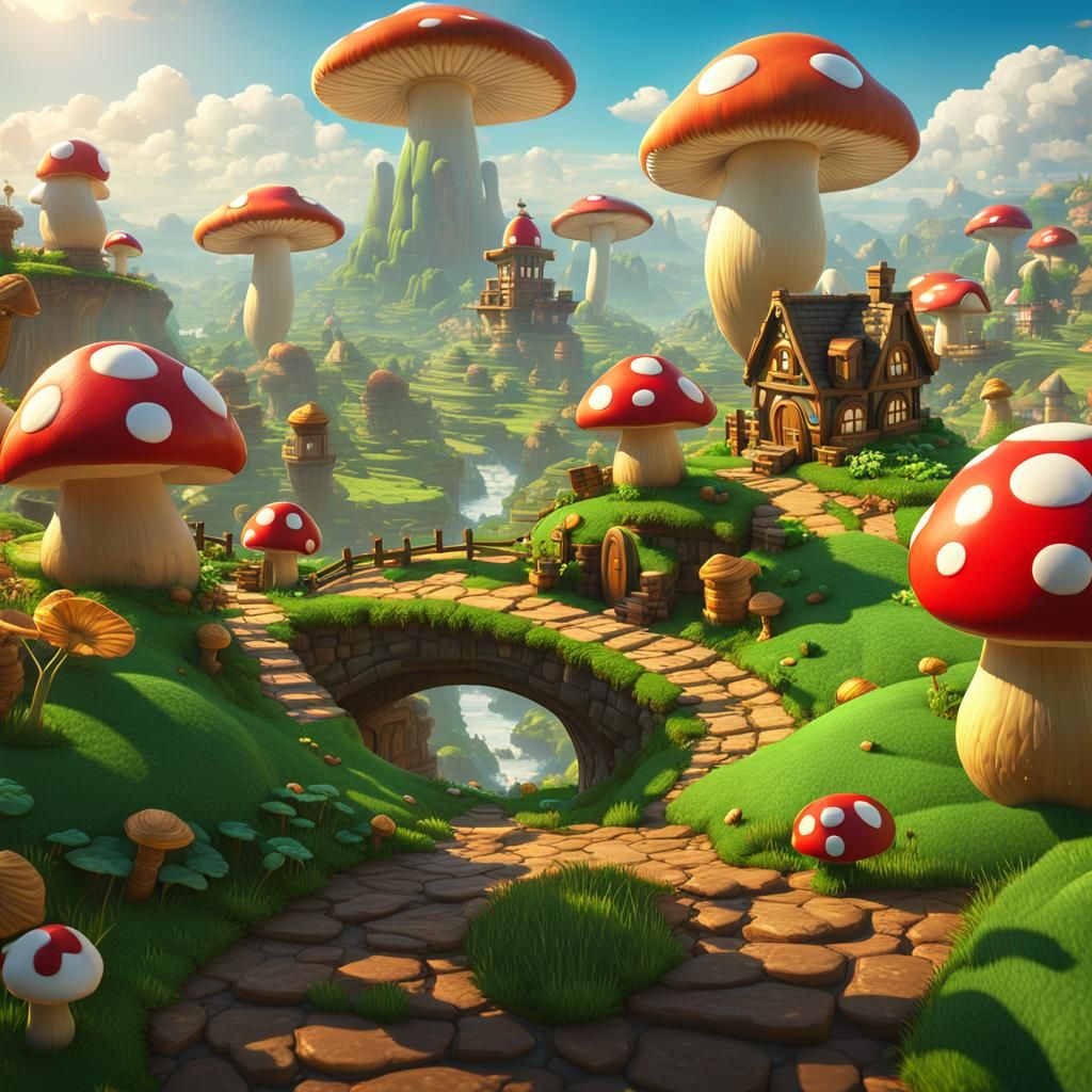 Mario's Mushroom Kingdom: A Detailed Matte Painting