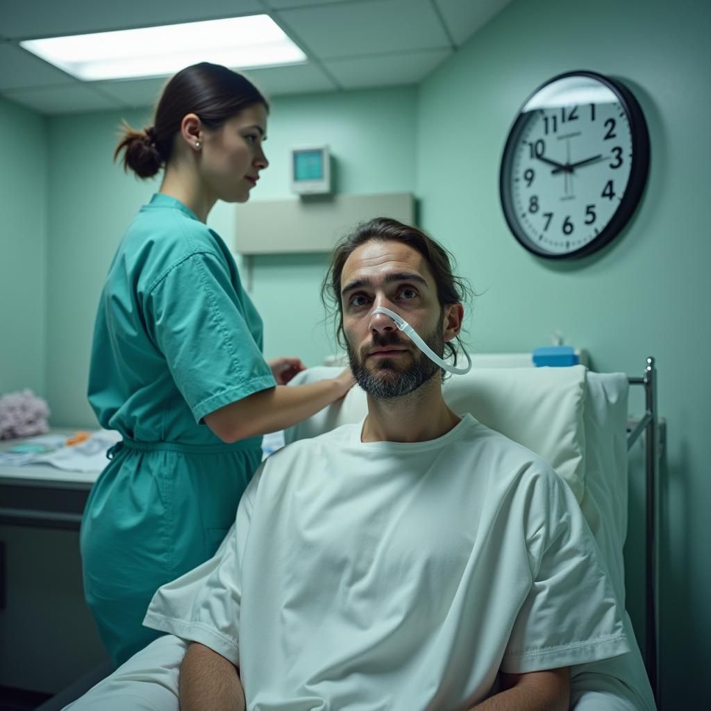 Hospital Patient Awaiting X-Ray with Clock