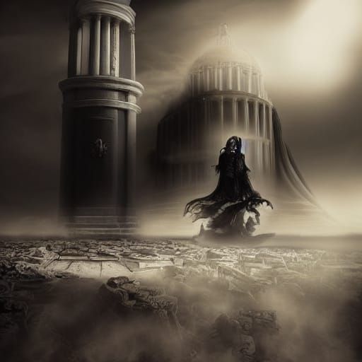 Goth Goddess Model in Surreal Gigeresque Coffee Shop