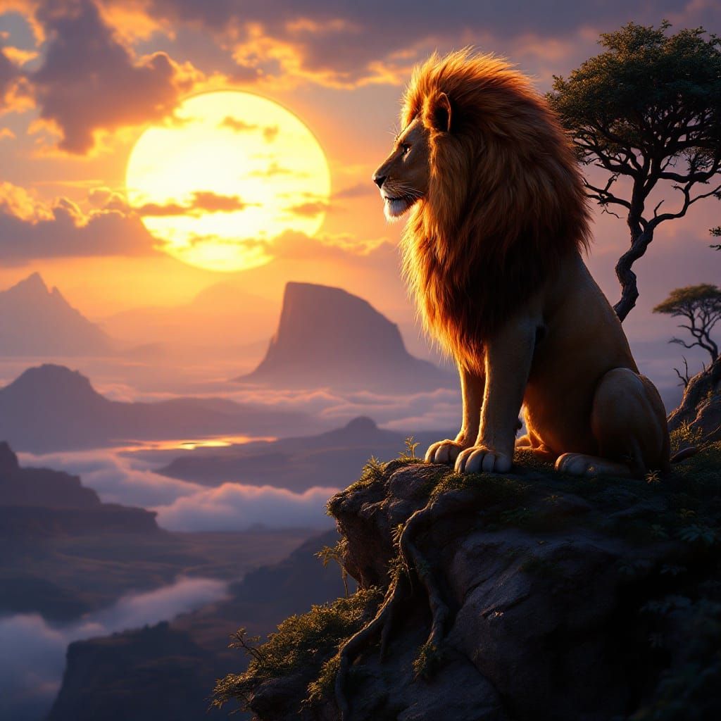 Lion Pride Overlooking Savannah, Disney Style