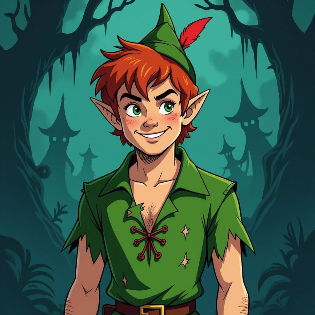 Demented Peter Pan in Dark Neverland, Horror Art