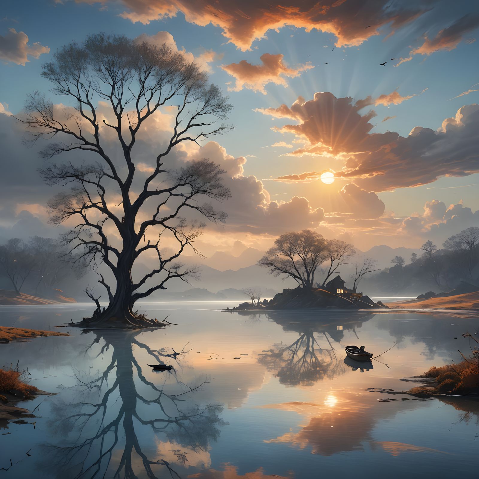 Ethereal Lagoon Reflecting Leafless Trees