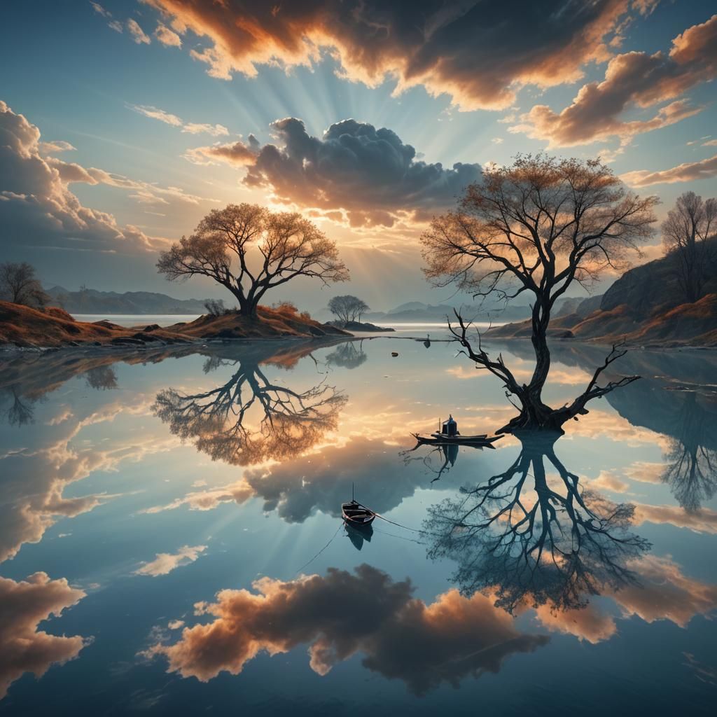 Ethereal Lagoon Landscape in Matte Painting Style