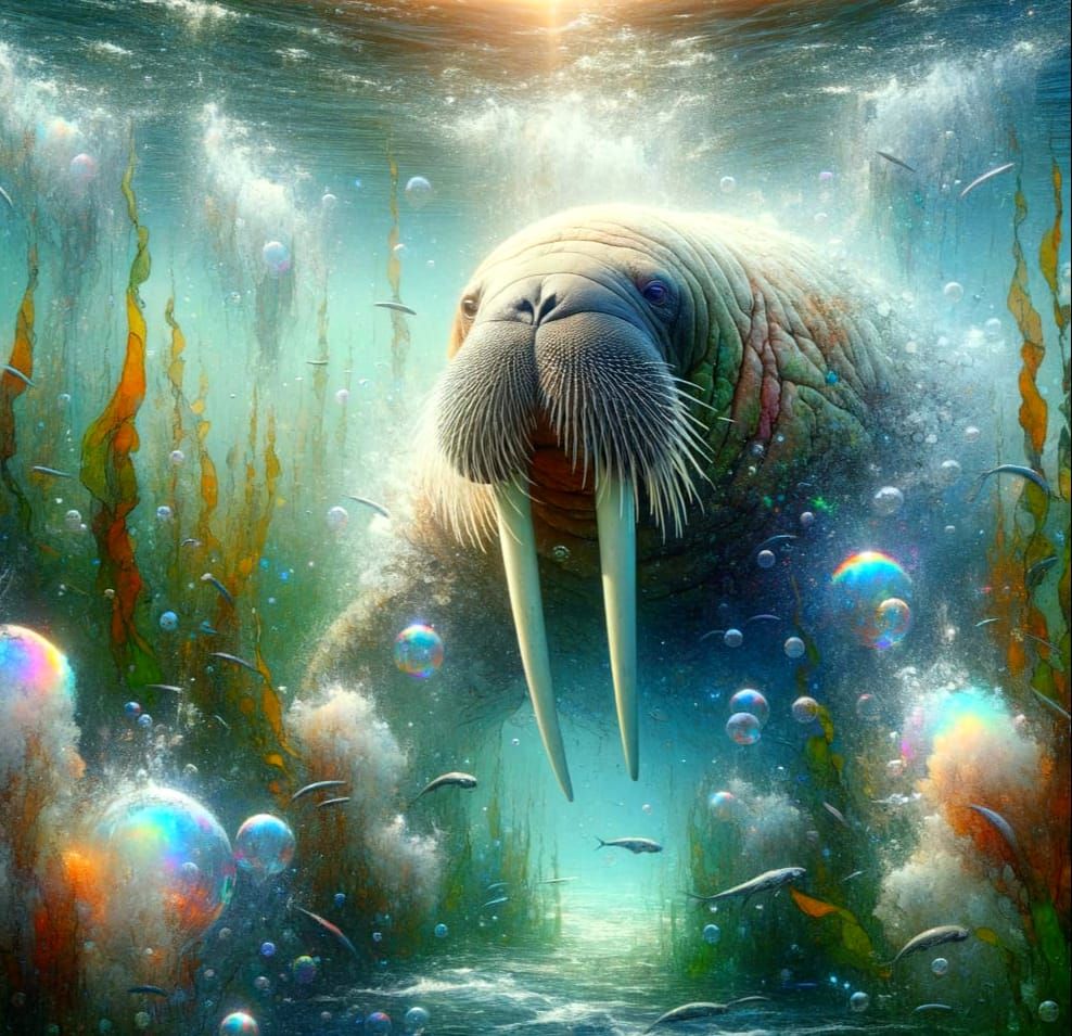 Hyper-Detailed Walrus in a Watercolour Oil Painting Style