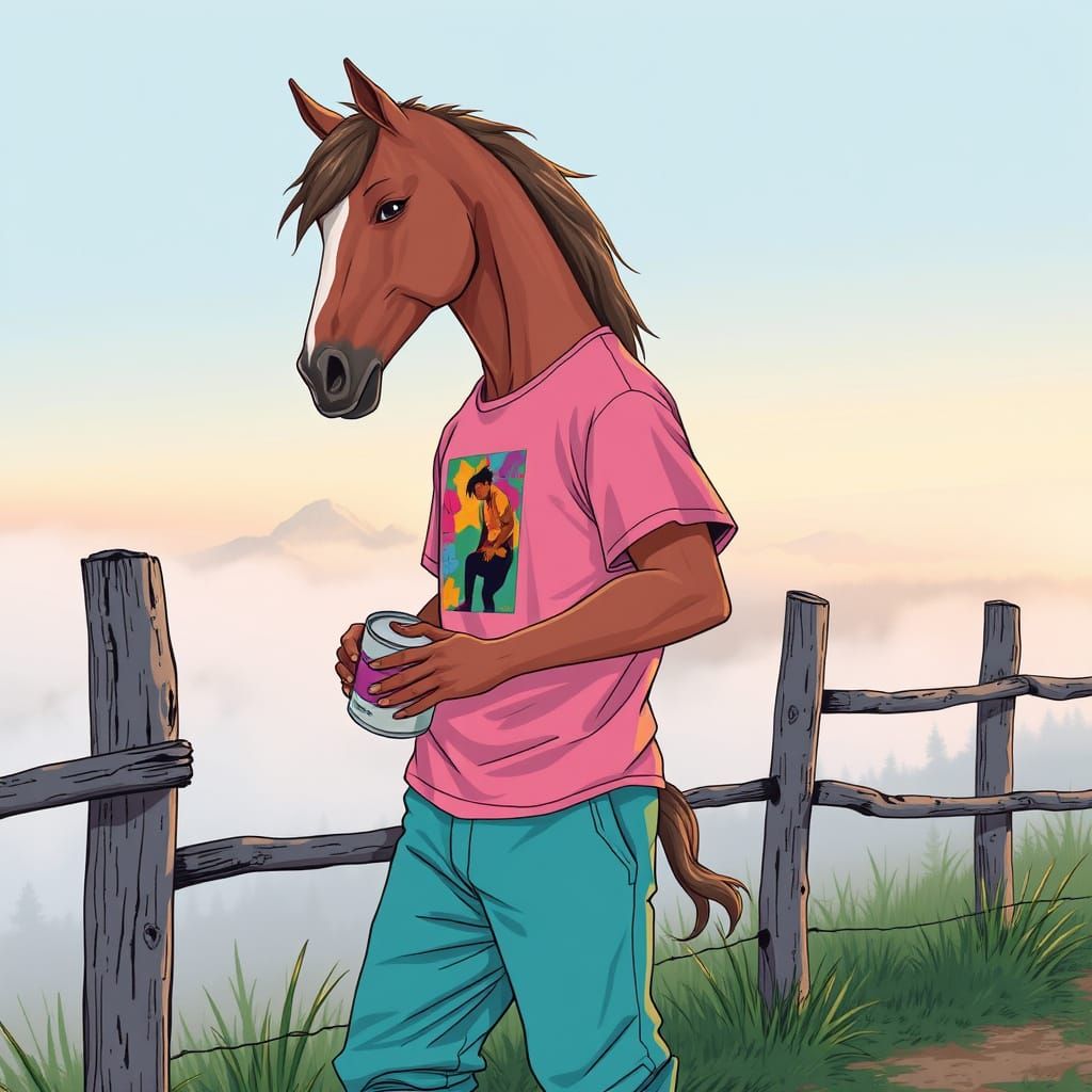 Man with Horse's Head in Japanese Manga Style