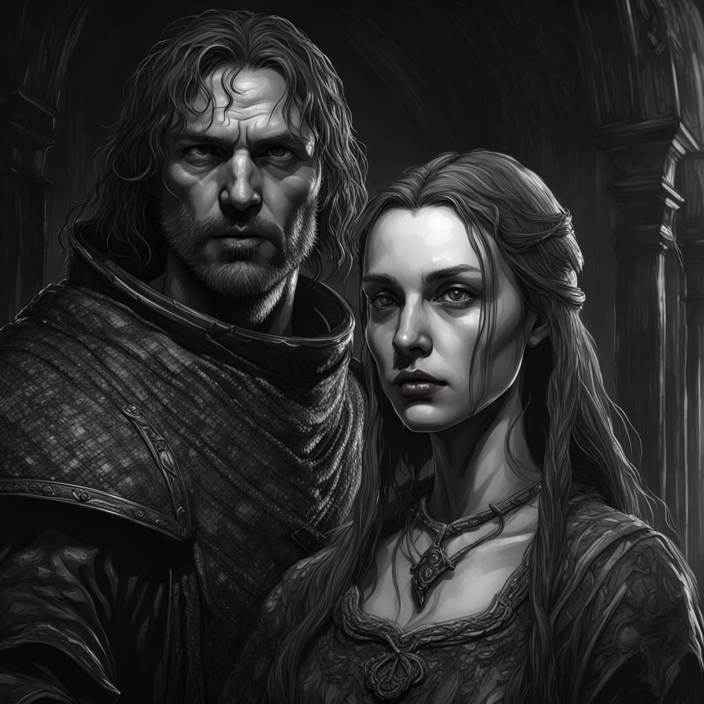 Gothic Scaly Couple in Dark Fantasy Style