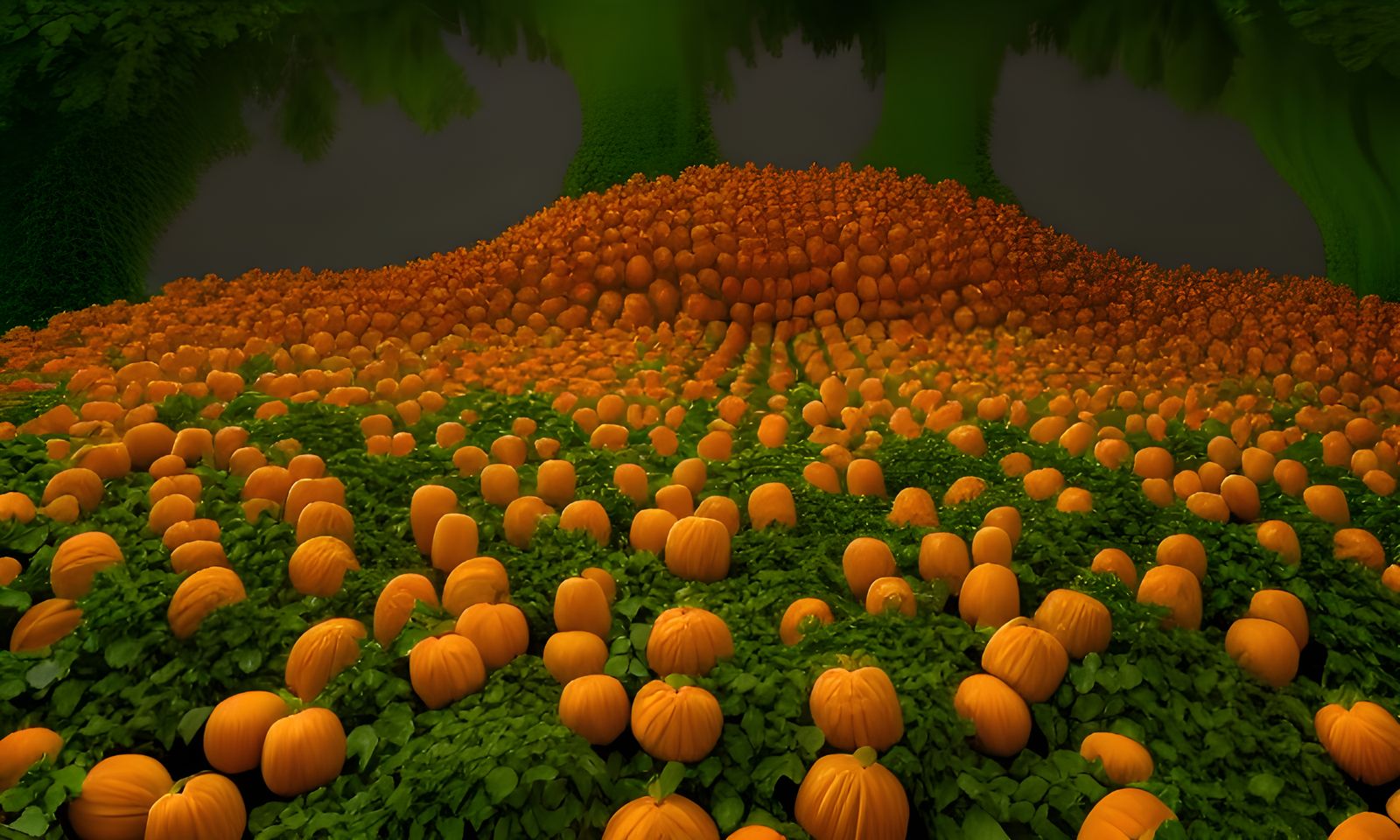 Ominous Pumpkin Pile Painting with Black Cats