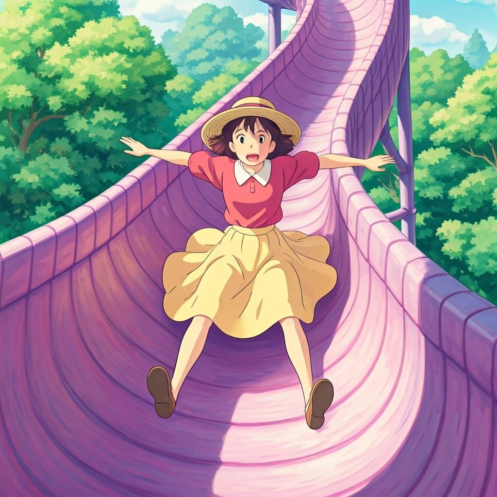 Shizuku Tsukishima on a Crazy Slide, Ghibli Style