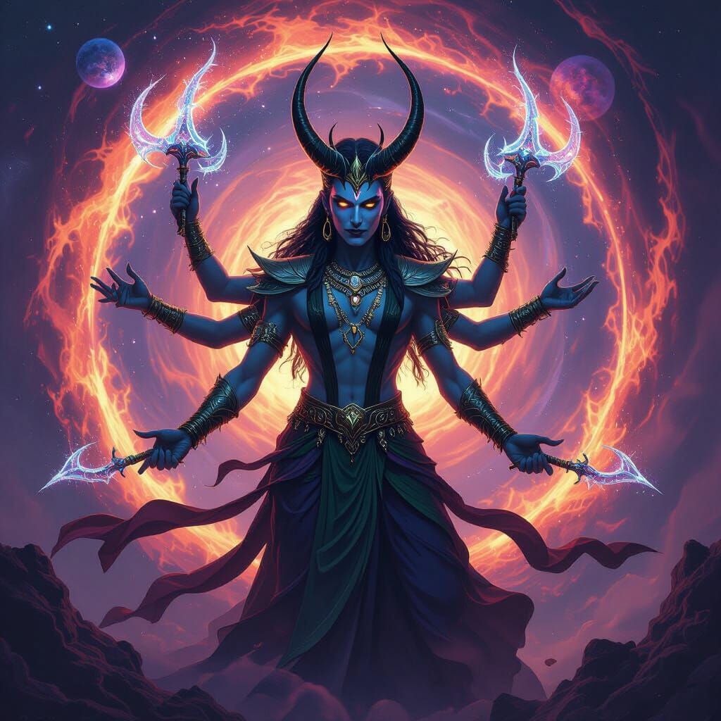 Loki as Goddess Kali in Cosmic Vortex Digital Painting