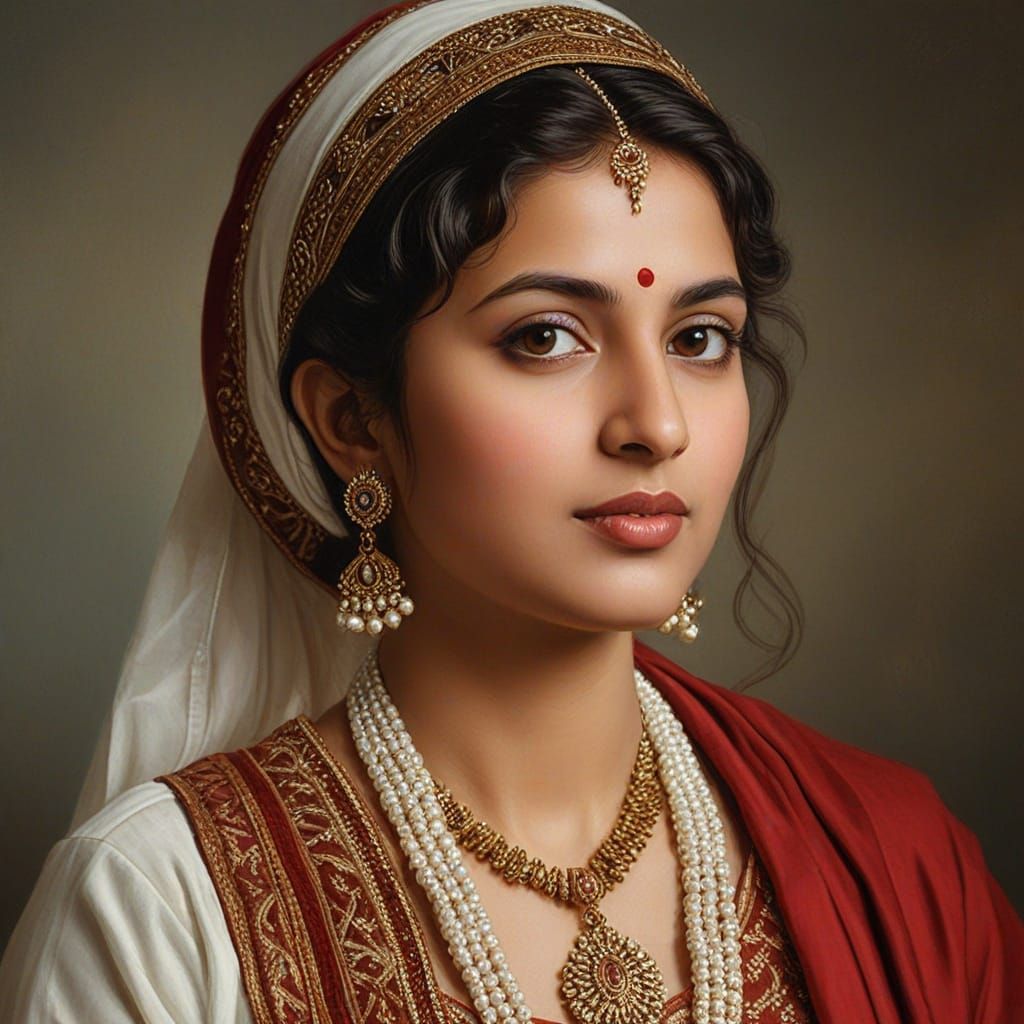 Indian Parsi Woman Portrait in Rubens Oil Painting Style