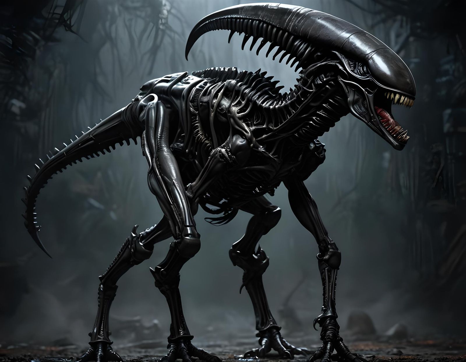 Xenomorph Beast Portrait in Gothic Horror Style