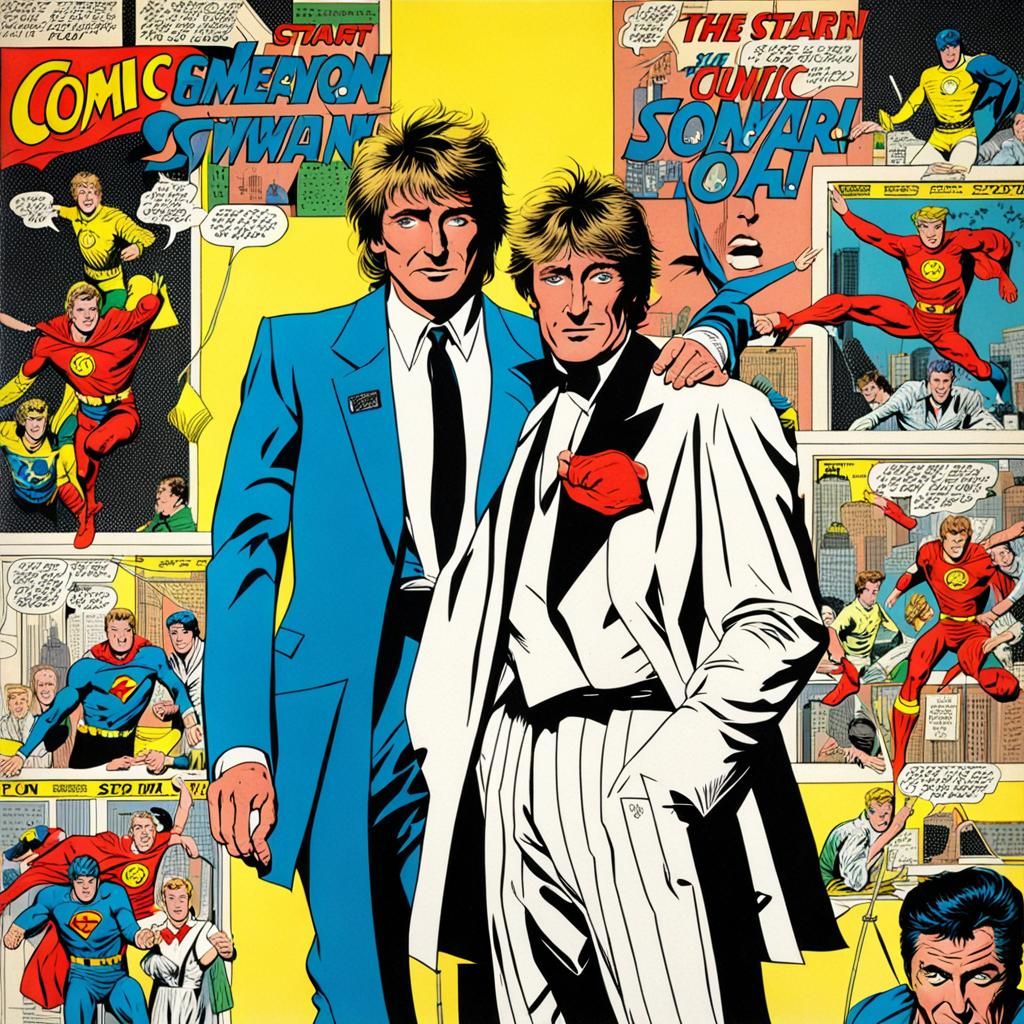 Rod Stewart Portrait in Comic Book Art Style