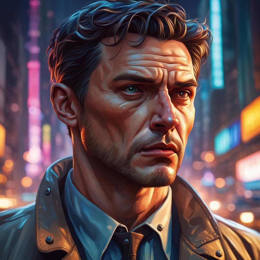 Dramatic Interstellar Detective Portrait in Hyperrealism