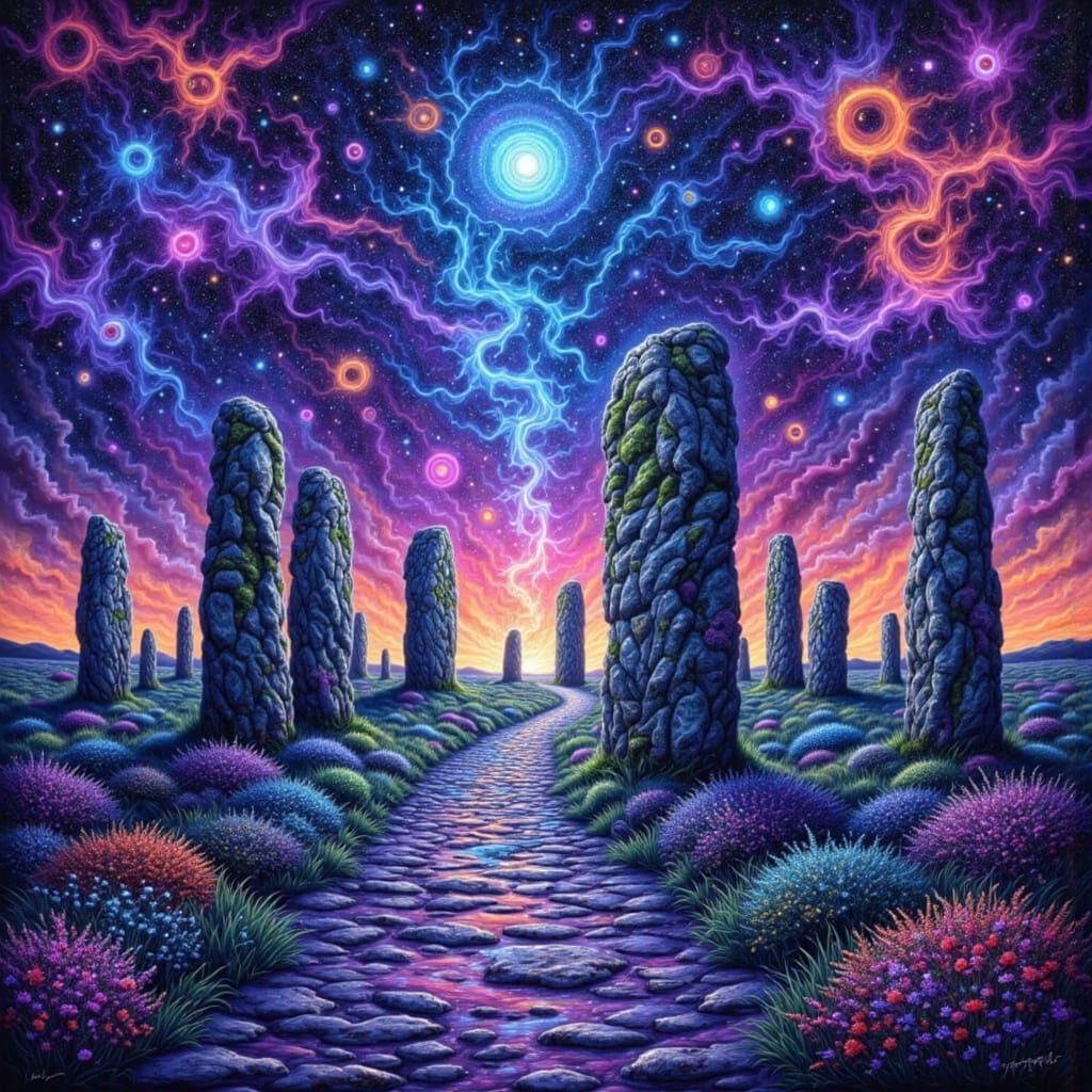 Neon Magic: Abstract Art Dancing Around Newgrange Stones