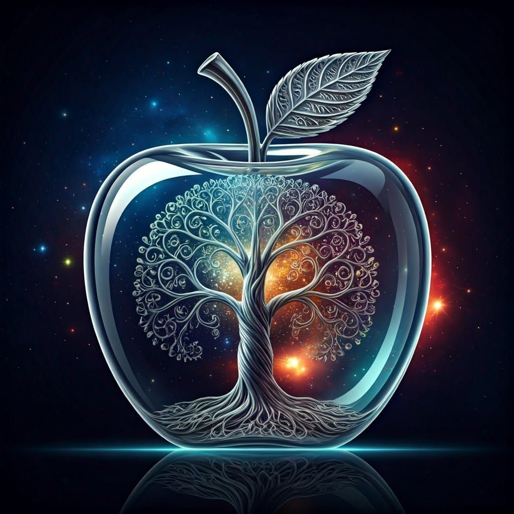 Glass Apple with Silver Tree of Life Inside