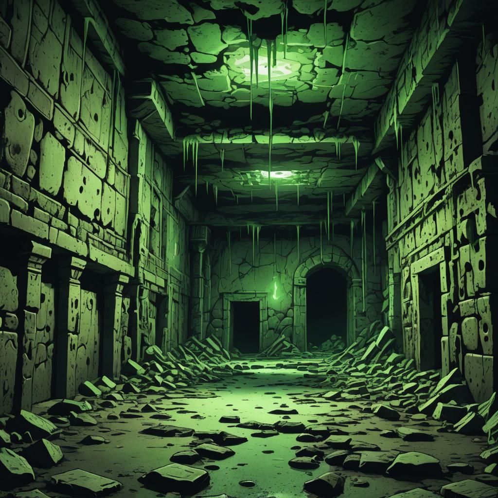 Dark Comic Book Catacombs with Green Slime
