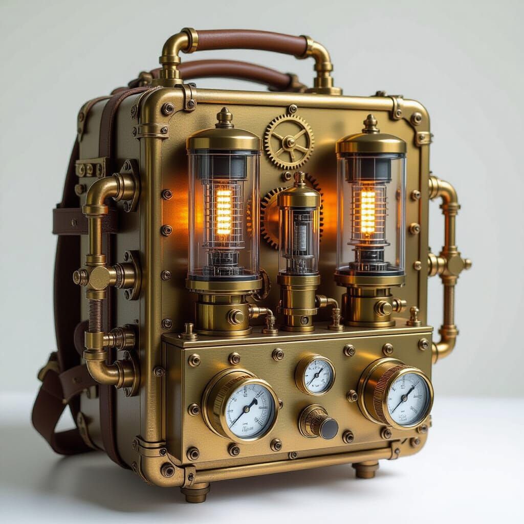 Steampunk Electronic Box with Vacuum Tubes and Gauges