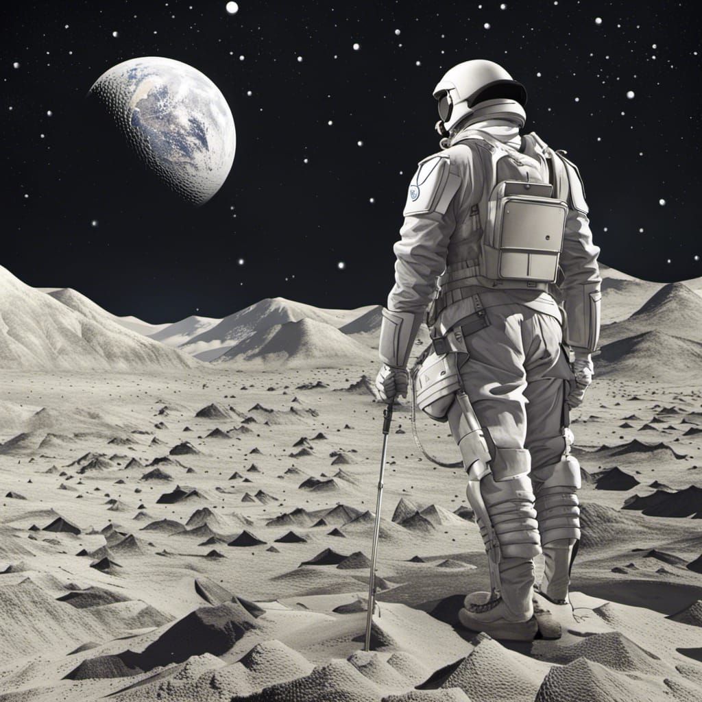 Utopian Soldier Stands on the Moon