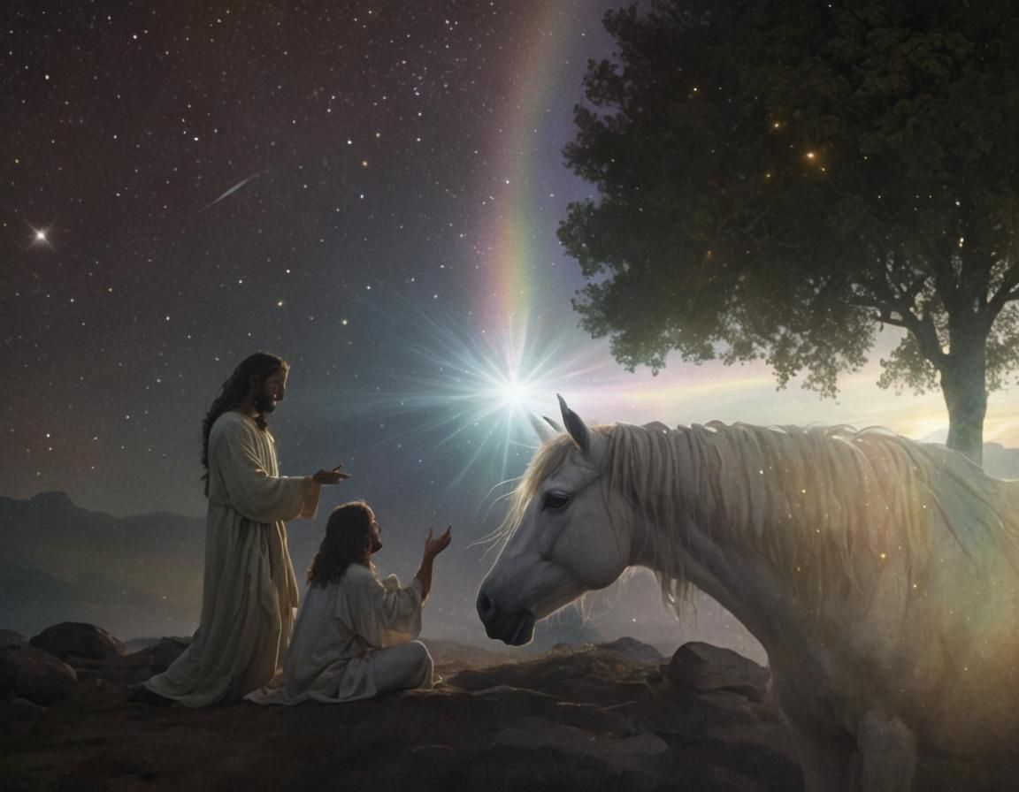 Jesus and Unicorn in Dreamlike Surrealist Art
