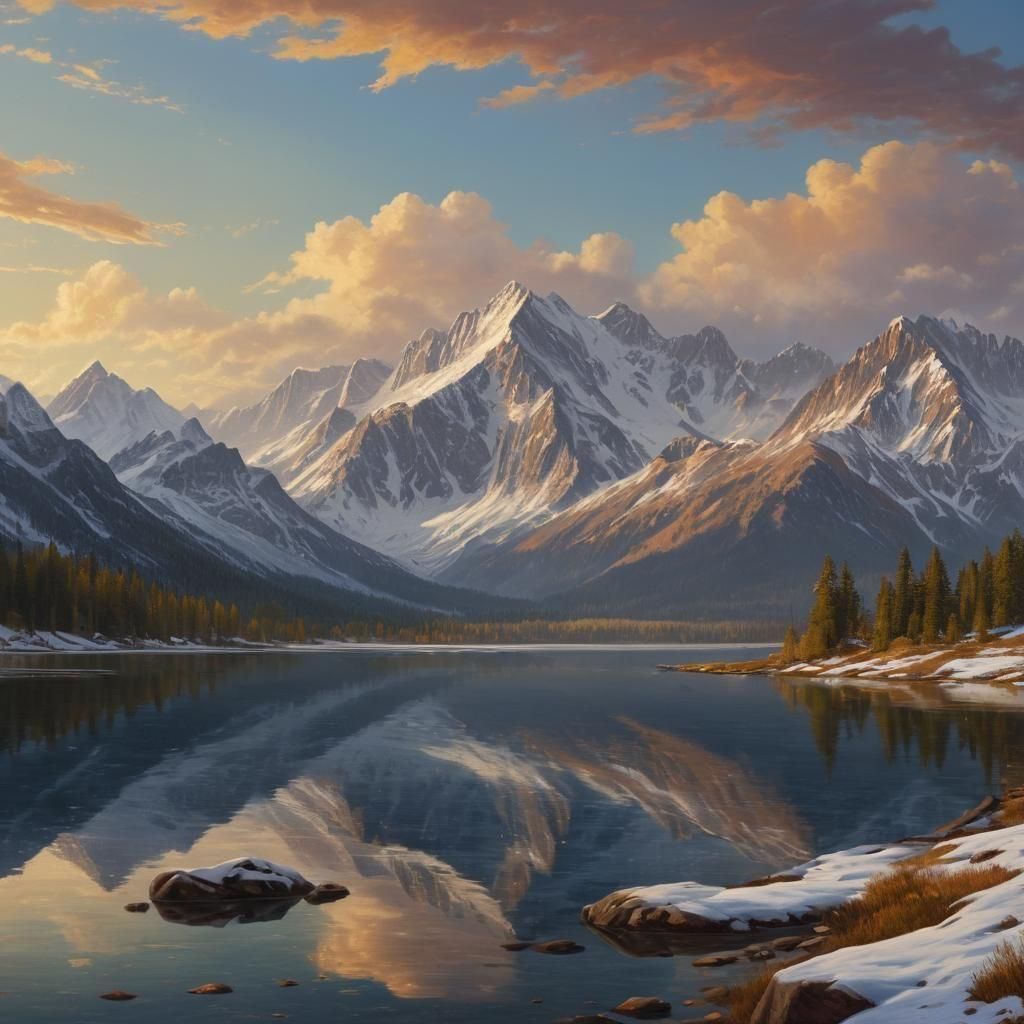 Dramatic Mountain Range with Still Lake Reflection