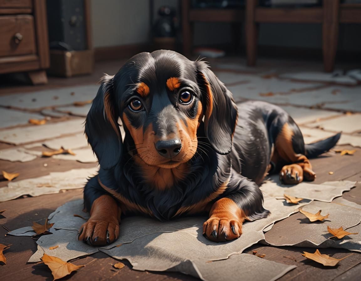 Adorable Dachshund in Anime Style 3D Rendering