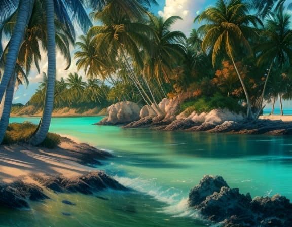 Idyllic Paradise Landscape in Soft Pastels