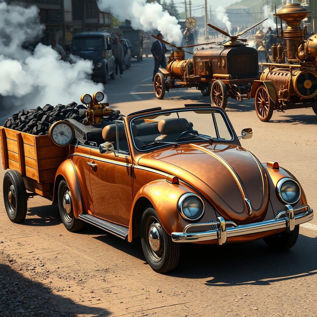 Vintage Steam-Powered VW Beetle in Elegantly Weathered Whims...
