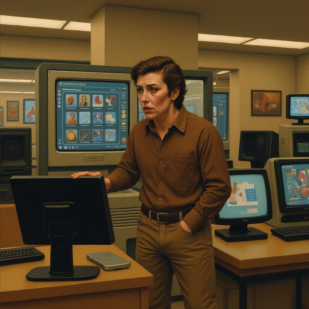 Customer Decides on Computer in Retro Style