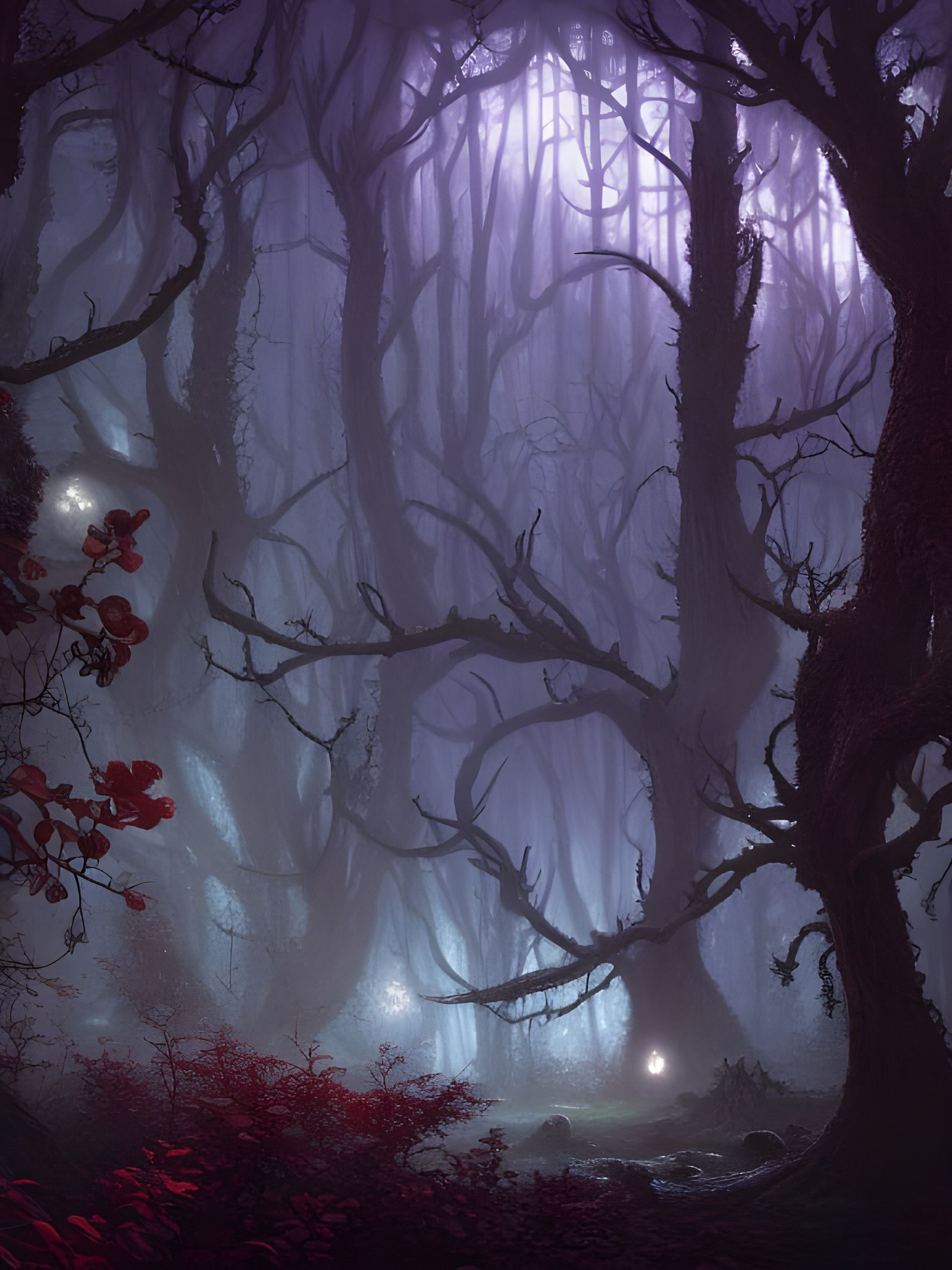 Sinister Lovecraftian Forest Landscape: Digital Illustration