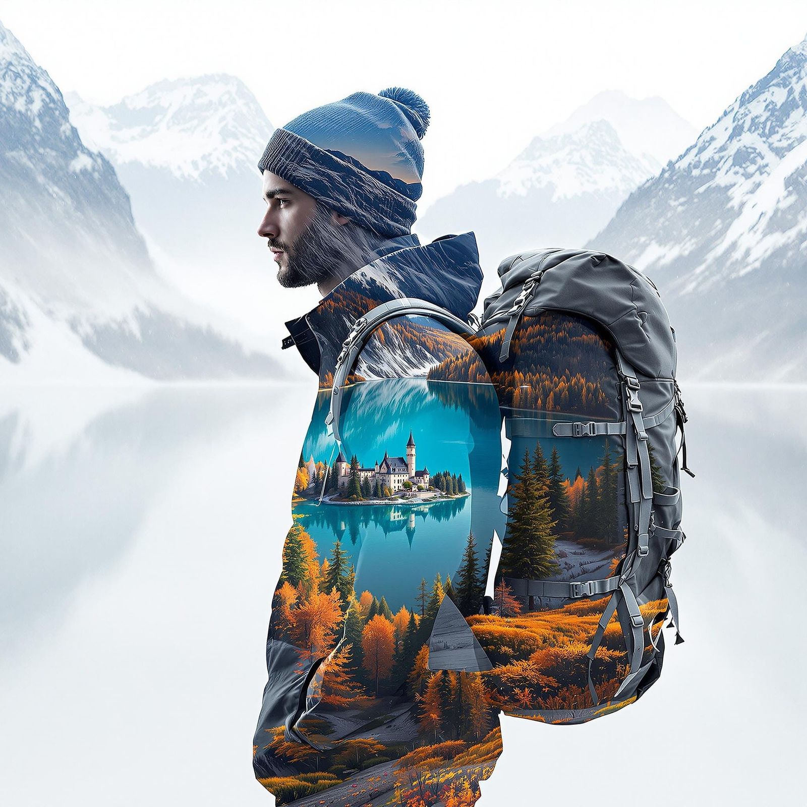 Serene Alpine Wanderer in Vibrant Autumn Landscape