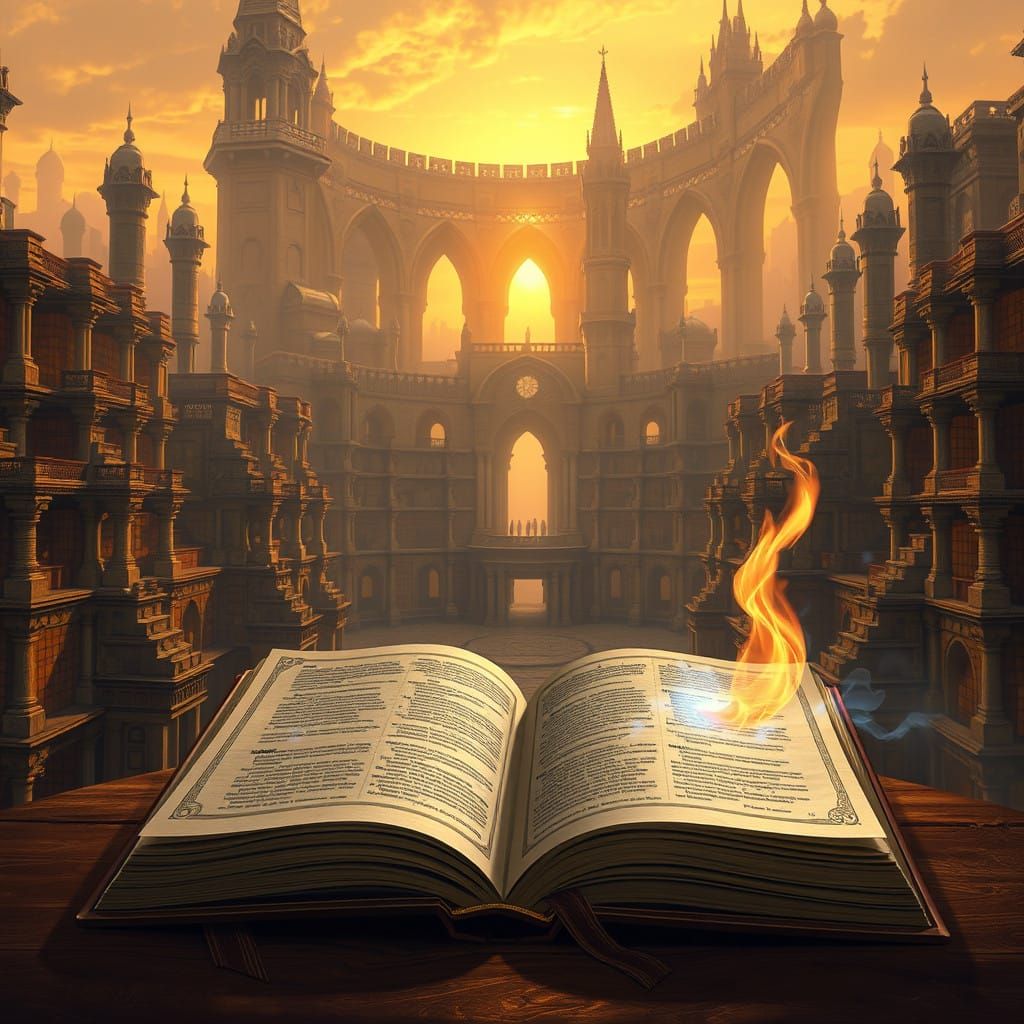 Ancient Library City of Thalmare in Warm Sunset Light