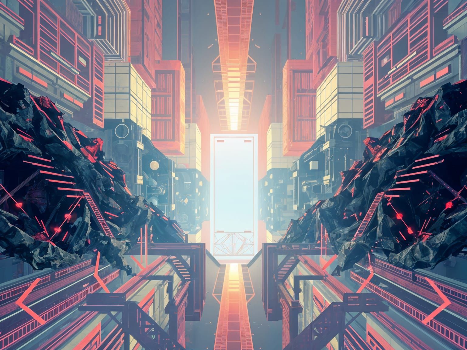 Emergent Cyberpunk Cityscape with Glitch Art